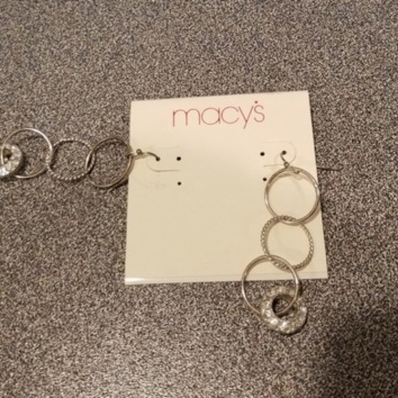 Silver Hoops with Diamond Hanging Earrings - Picture 2 of 3